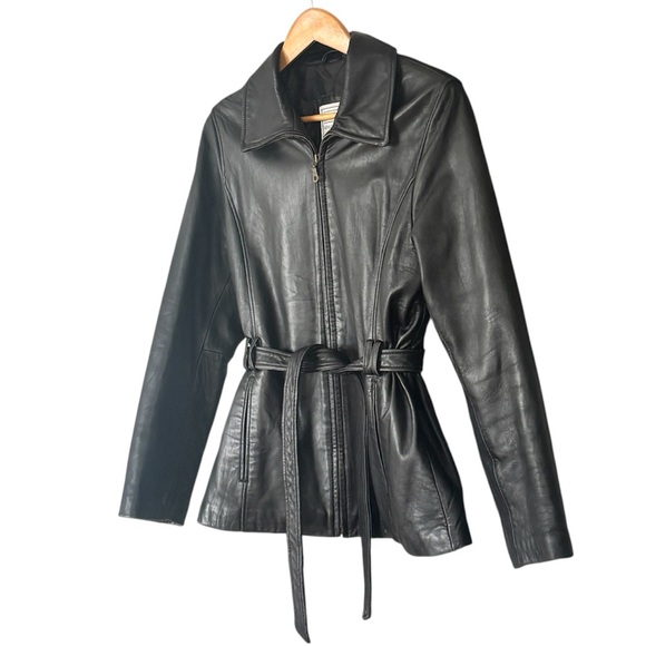 Wilda Vintage Black Leather Zip Up Belted Moto Jacket Size Small - Picture 5 of 11